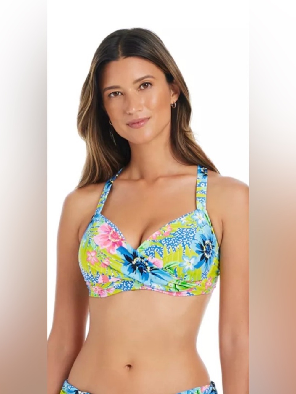 NWT Bleu Rod Beattie Let’s Go Away Underwire Bikini Top - Blue, Lime & Pink